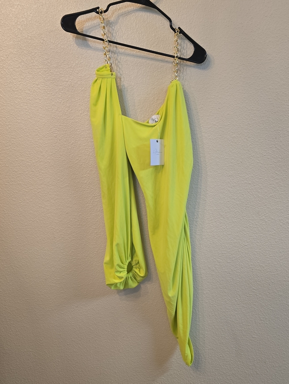 L'Academie Neon Yellow Chain-Strap Jumpsuit